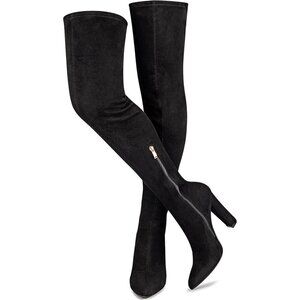 Women's Black Suede Thigh High Boots Pointed Toe Over The Knee High Winter Boot